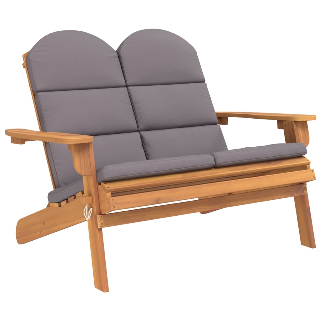 vidaXL Adirondack Garðbekkur með Púðum 126 cm Gegnheill Akasíuviður