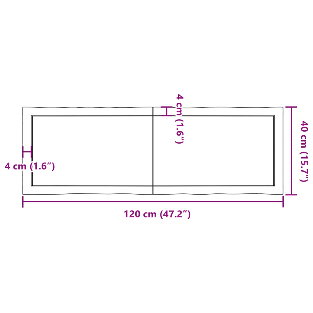 vidaXL Borðplata 120x40x(2-4) cm Ómeðhöndluð Gegnheil Náttúrul. Brúnir