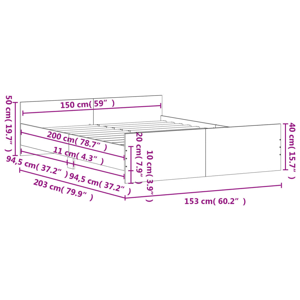 vidaXL Rúmgrind án Dýnu Svört 150x200 cm