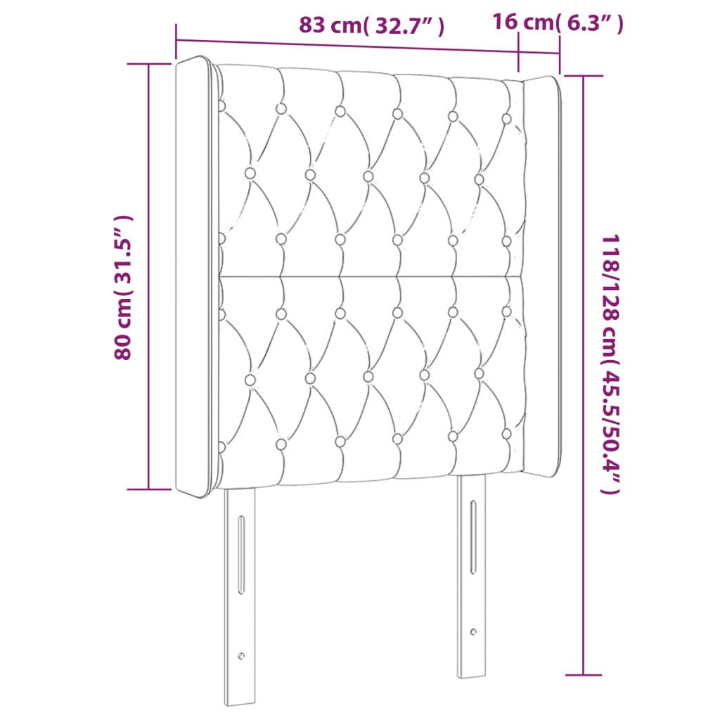 vidaXL LED höfuðgafl Dökkgrátt 83x16x118/128 cm Flauel