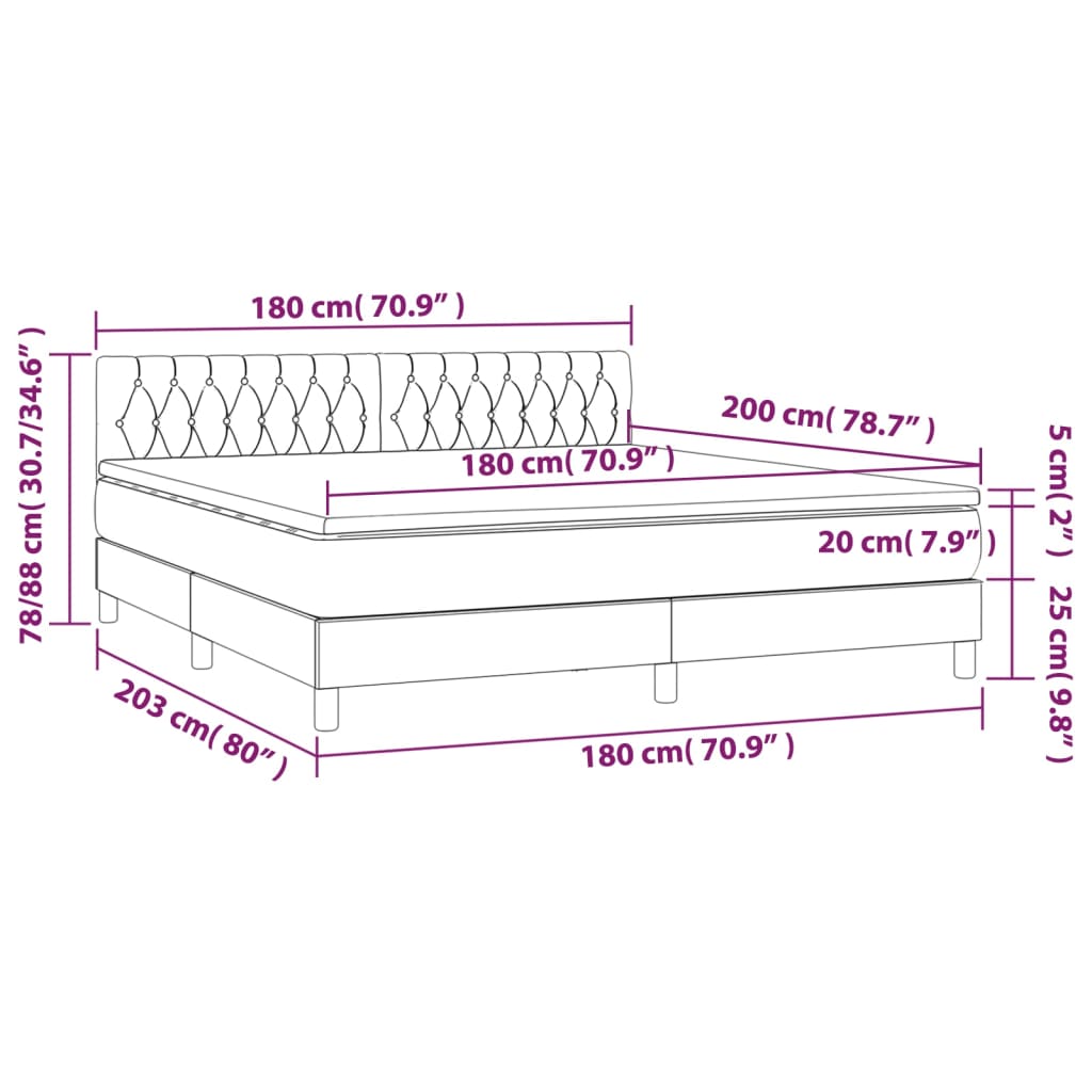 vidaXL Hólfað Springrúm með Dýnu og LED Blátt 180x200cm Tauefni