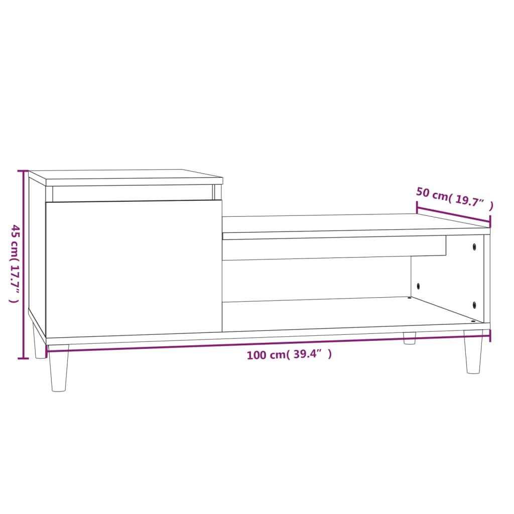 vidaXL Sófaborð Reyklituð Eik 100x50x45 Samsettur Viður