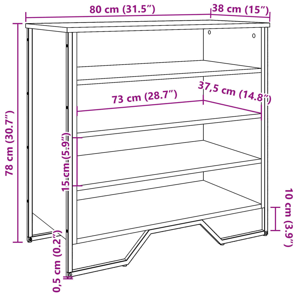 vidaXL Skóskápur Grátt Sonoma 80x38x78 cm Samsettur Viður