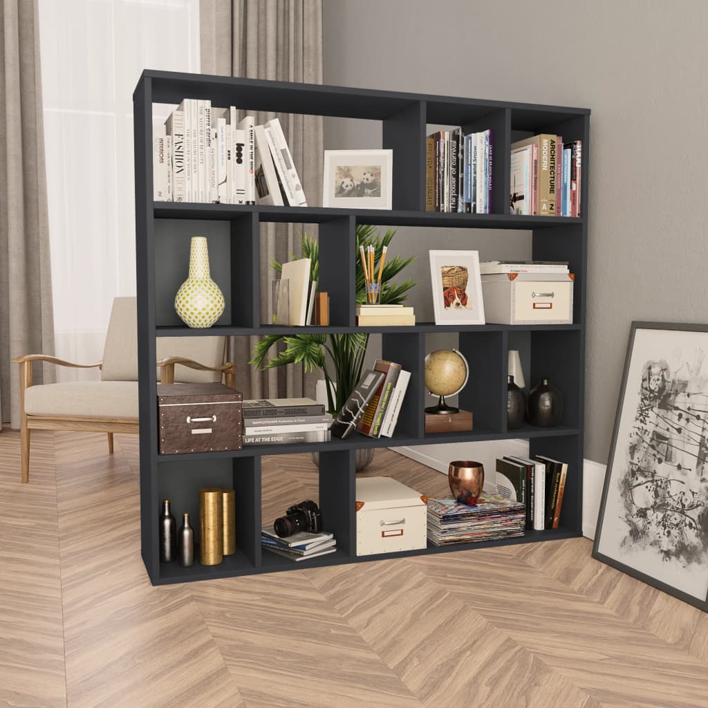800362 vidaXL Room Divider/Book Cabinet Grey 110x24x110 cm Chipboard