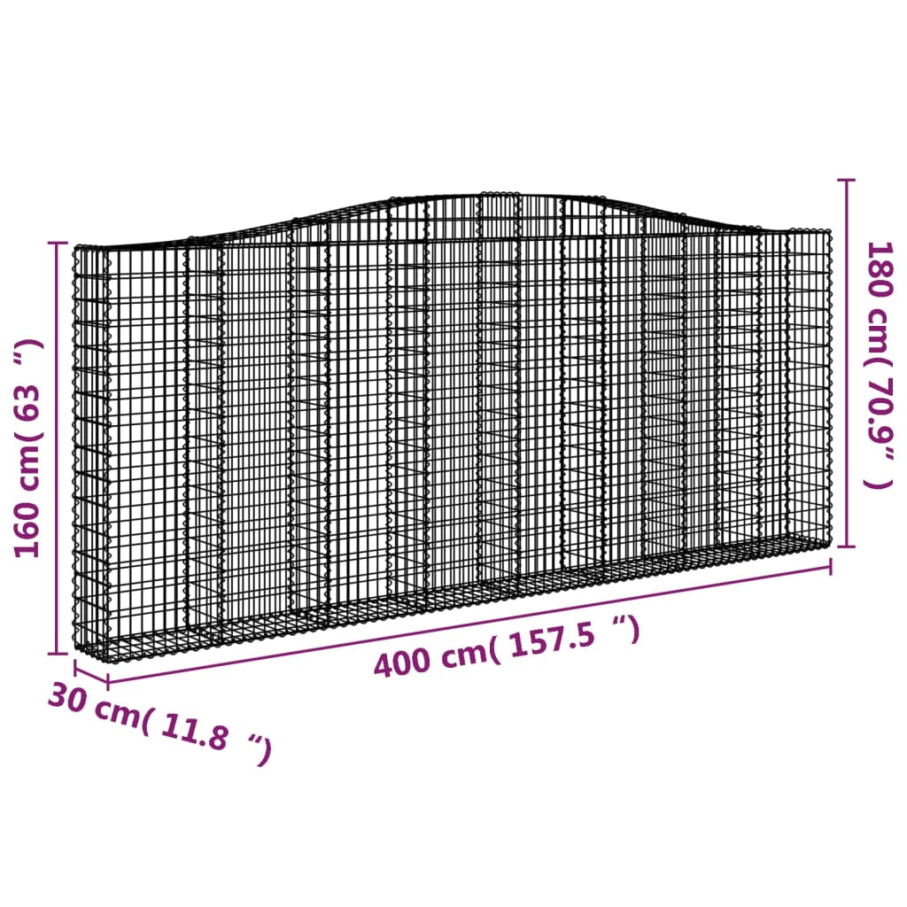 vidaXL Bogadregnir Grjótkassar 3 stk. 400x30x160/180 cm Sinkhúðað Járn