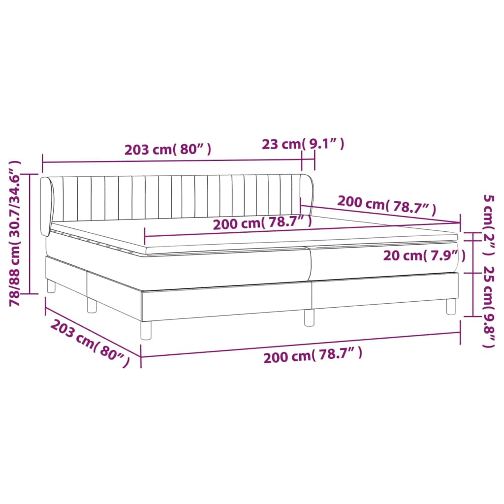 vidaXL Hólfað Springrúm með Dýnu Dökkgrátt 200x200 cm Efni