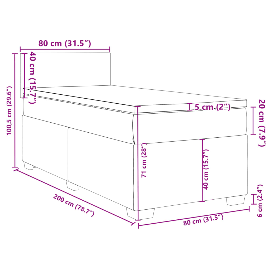 vidaXL Hólfað Springrúm með Dýnu Svart 80x200 cm Flauel