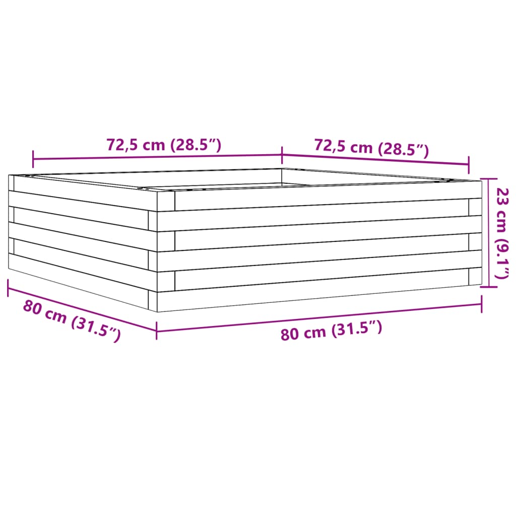 vidaXL Gróðurker 80x80x23 cm Gagnvarin Fura