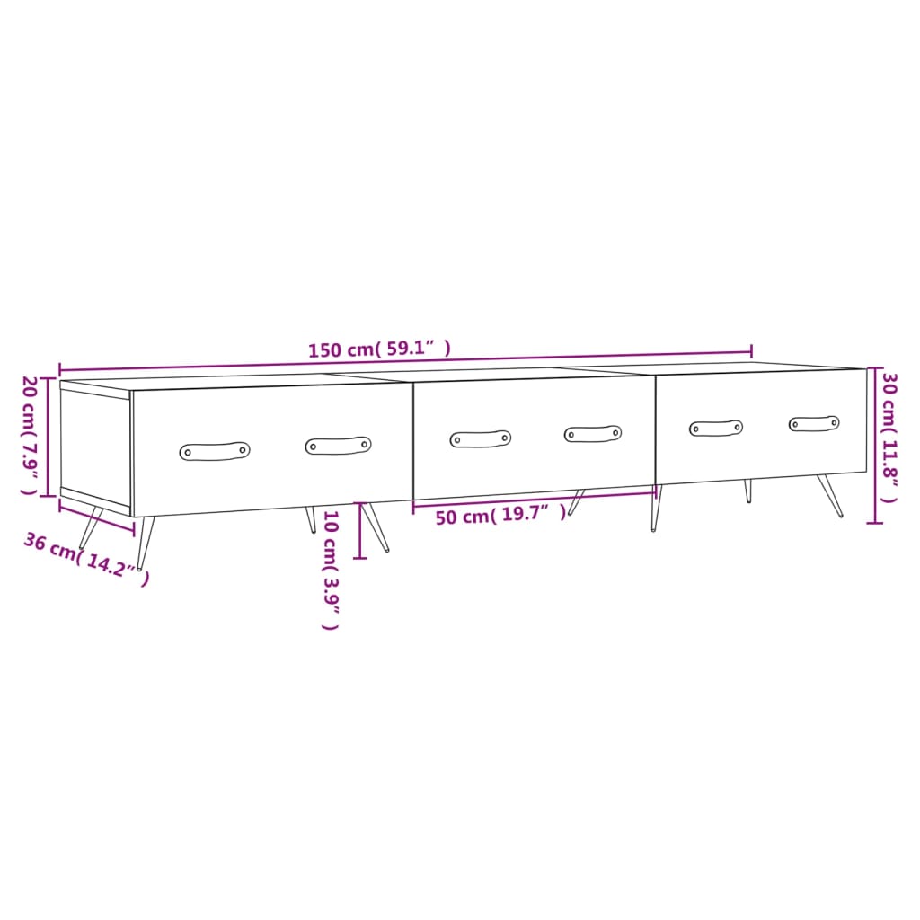 vidaXL Sjónvarpsskápur Steypugrár 150x36x30 cm Samsettur Viður