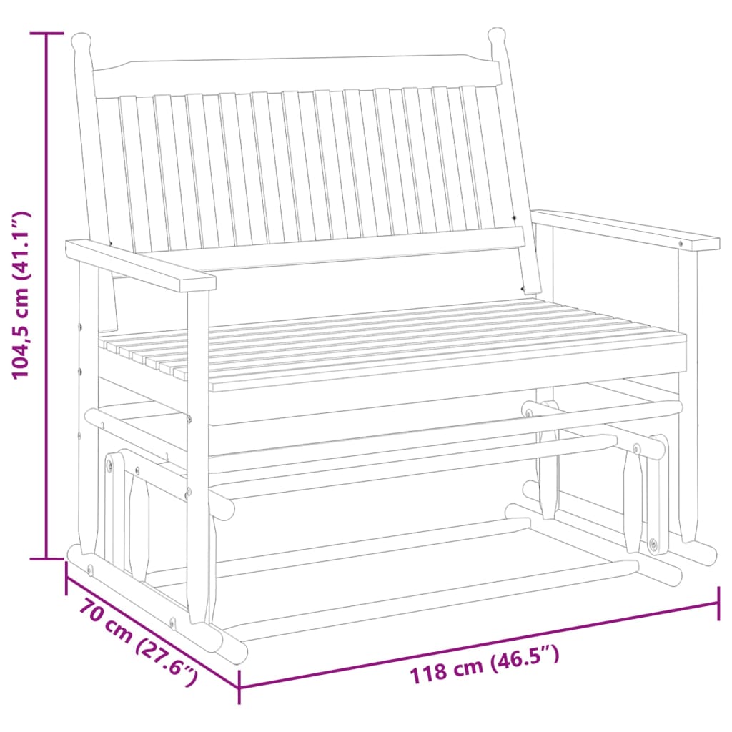 vidaXL Ruggubekkur Svartur 118x70x104,5 cm Gegnheil Ösp