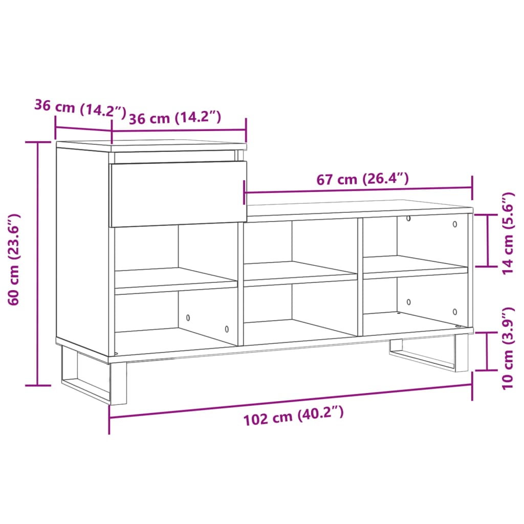 vidaXL Skóskápur Háglans Hvítur 102x36x60 cm Samsettur Viður