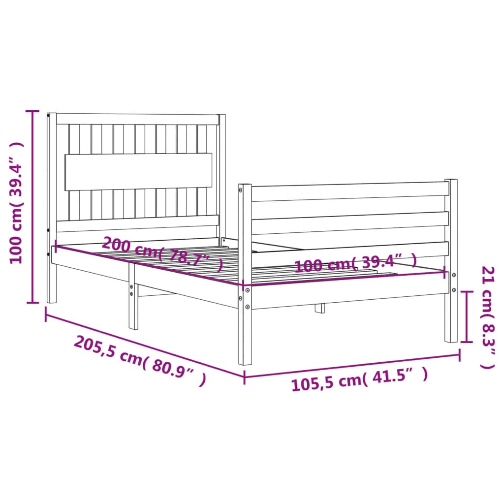 vidaXL Rúmgrind án Dýnu Hvítt 100x200 cm Gegnheil Viður