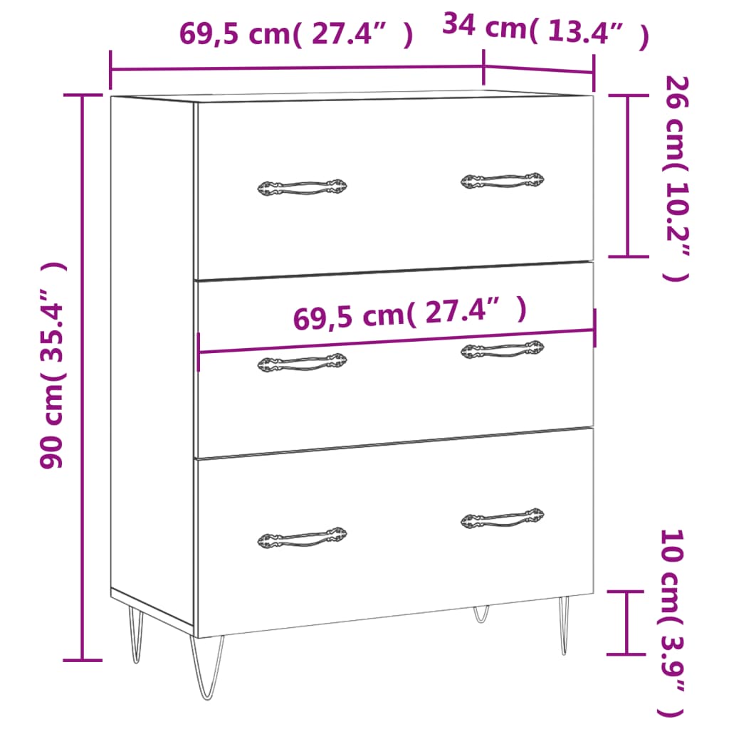 vidaXL Skenkur Brúnn Eikarlitur 69,5x34x90 cm Samsettur Viður