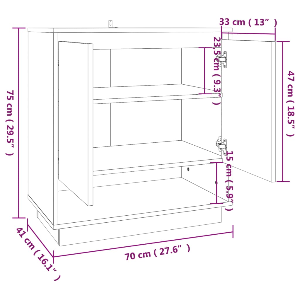 vidaXL Skenkur Sonoma Eik 70x41x75 cm Samsettur Viður