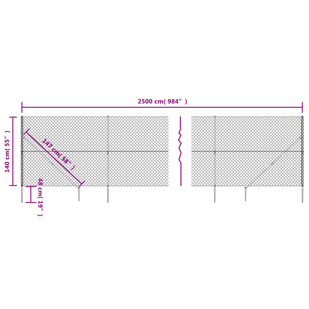 vidaXL Netagirðing með Jarðfestingum Reykgrá 1,4x25 m