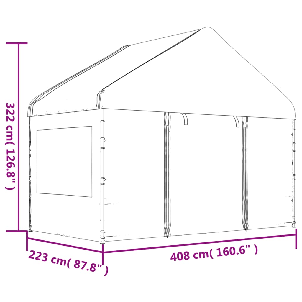 vidaXL Garðtjald með Þaki Hvítt 8,92x4,08x3,22 m Pólýetýlen