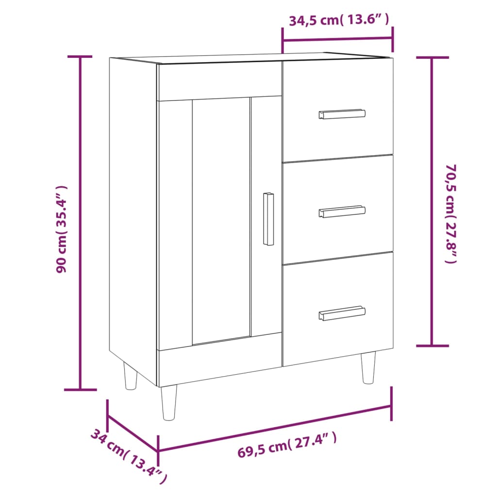 vidaXL Skenkur Steypugrár 69,5x34x90 cm Samsettur Viður