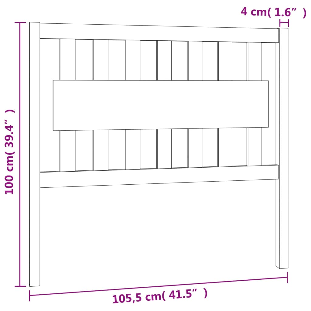 vidaXL Höfðagafl fyrir Rúm Svartur 105,5x4x100 cm Gegnheil Fura