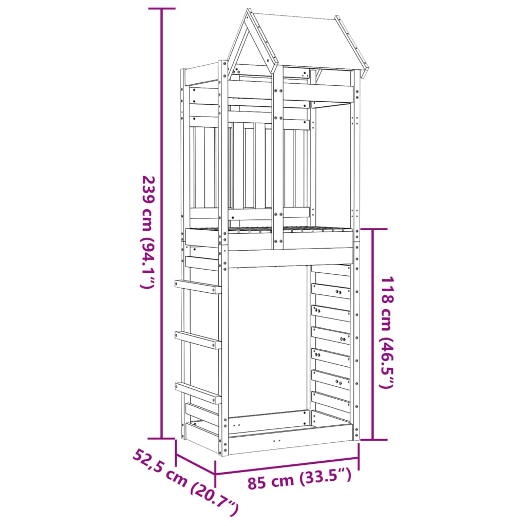 vidaXL Leikturn 85x52,5x239 cm Gegnheil Douglasgreni