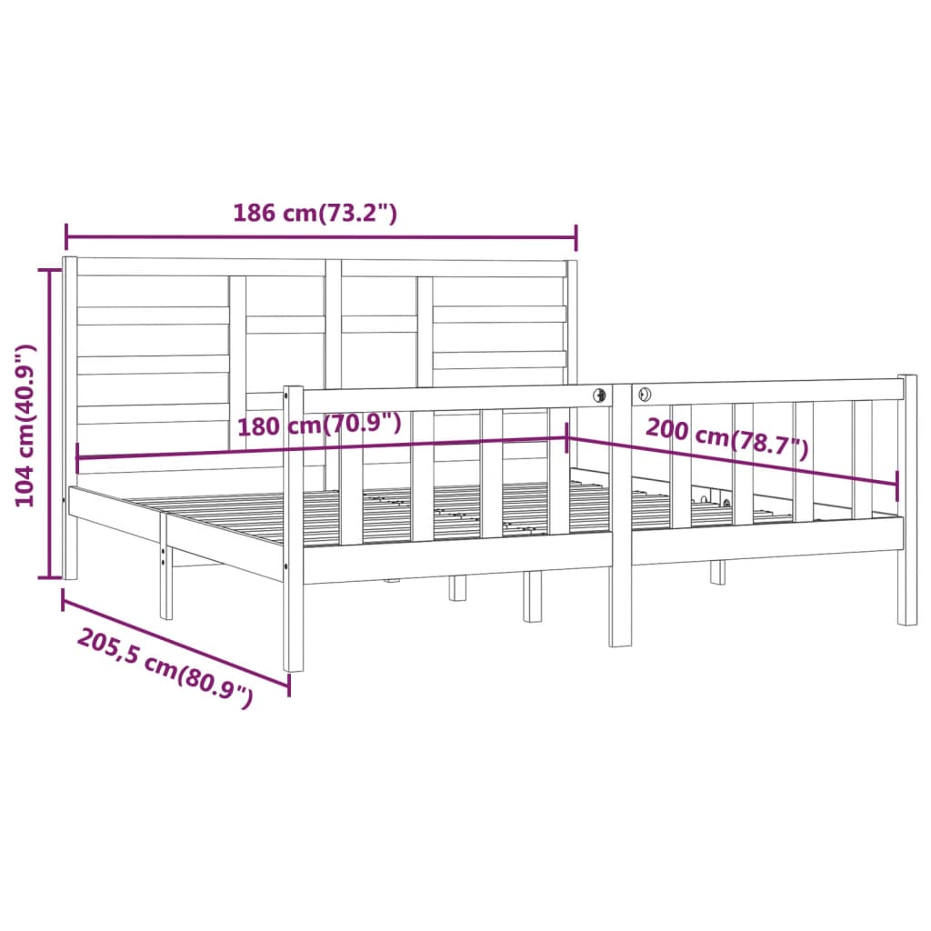 vidaXL Rúmgrind Hvít Gegnheill Viður 180x200 cm Super King