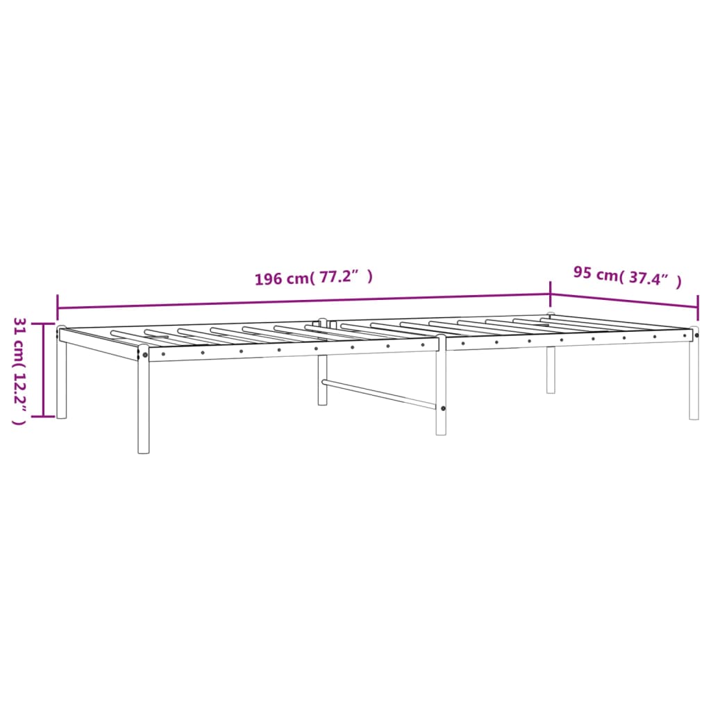 vidaXL Rúmgrind úr Málmi Svört 90x190 cm