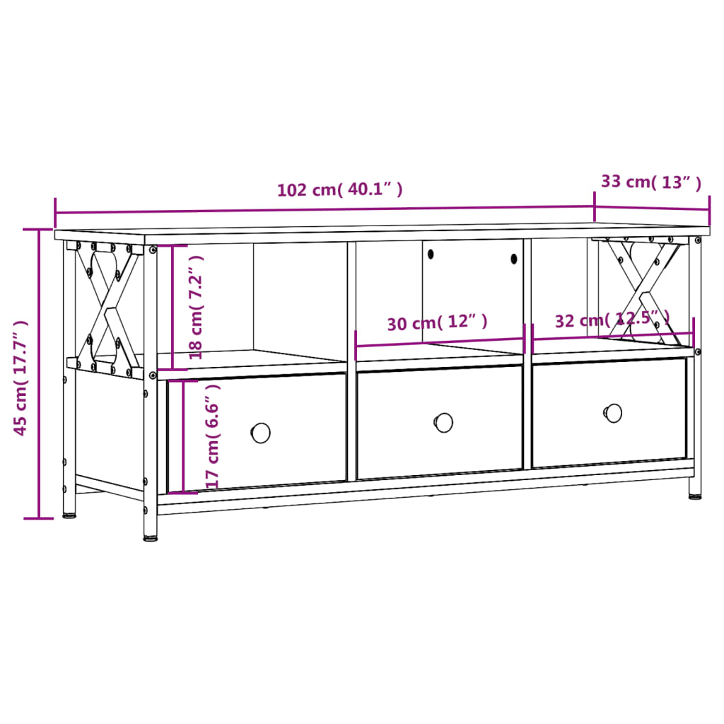 vidaXL Sjónvarpsskápur Svartur 102x33x45 cm Samsettur Viður & Járn