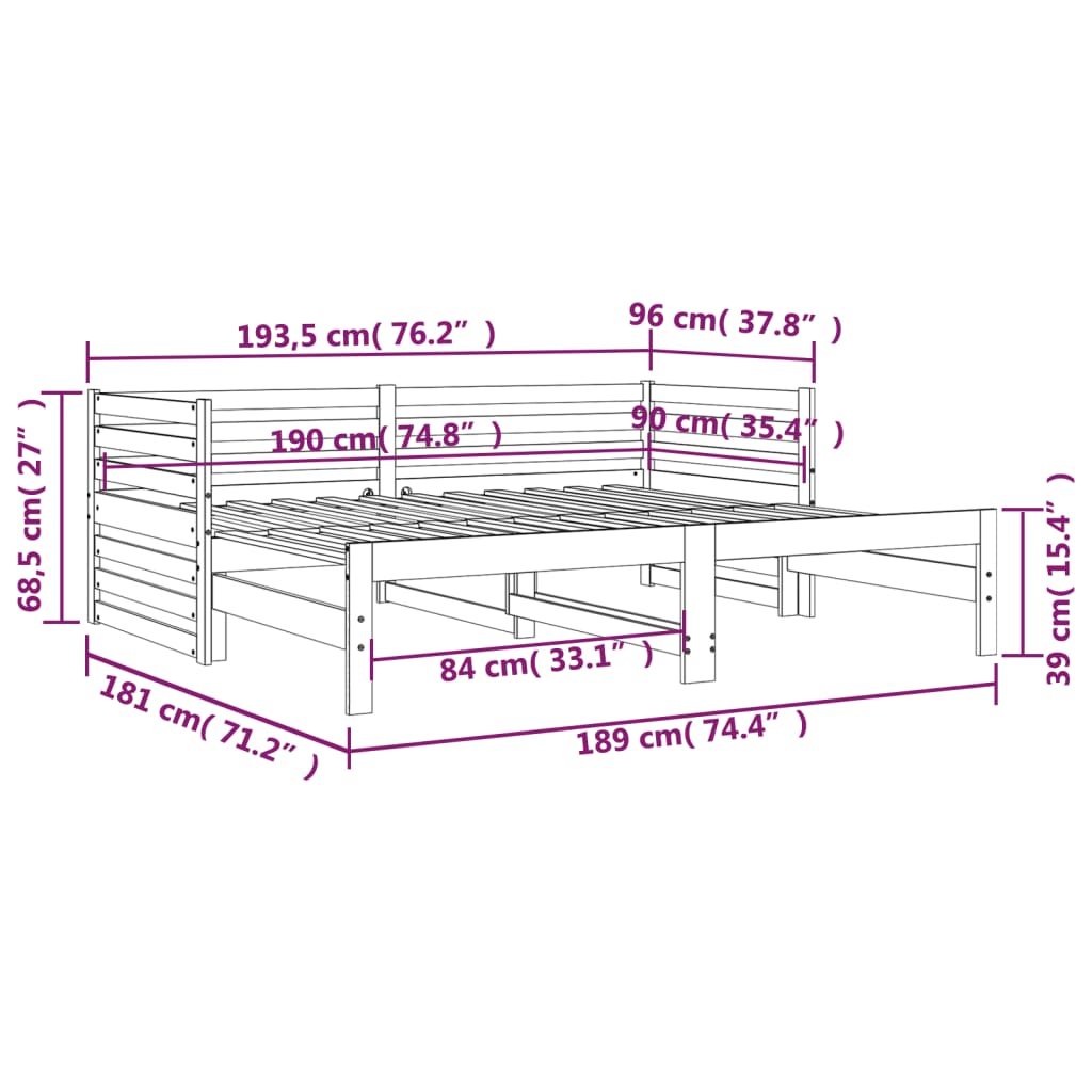 vidaXL Útdraganlegur Svefnsófi án Dýnu Hvítt 2x(90x190) cm