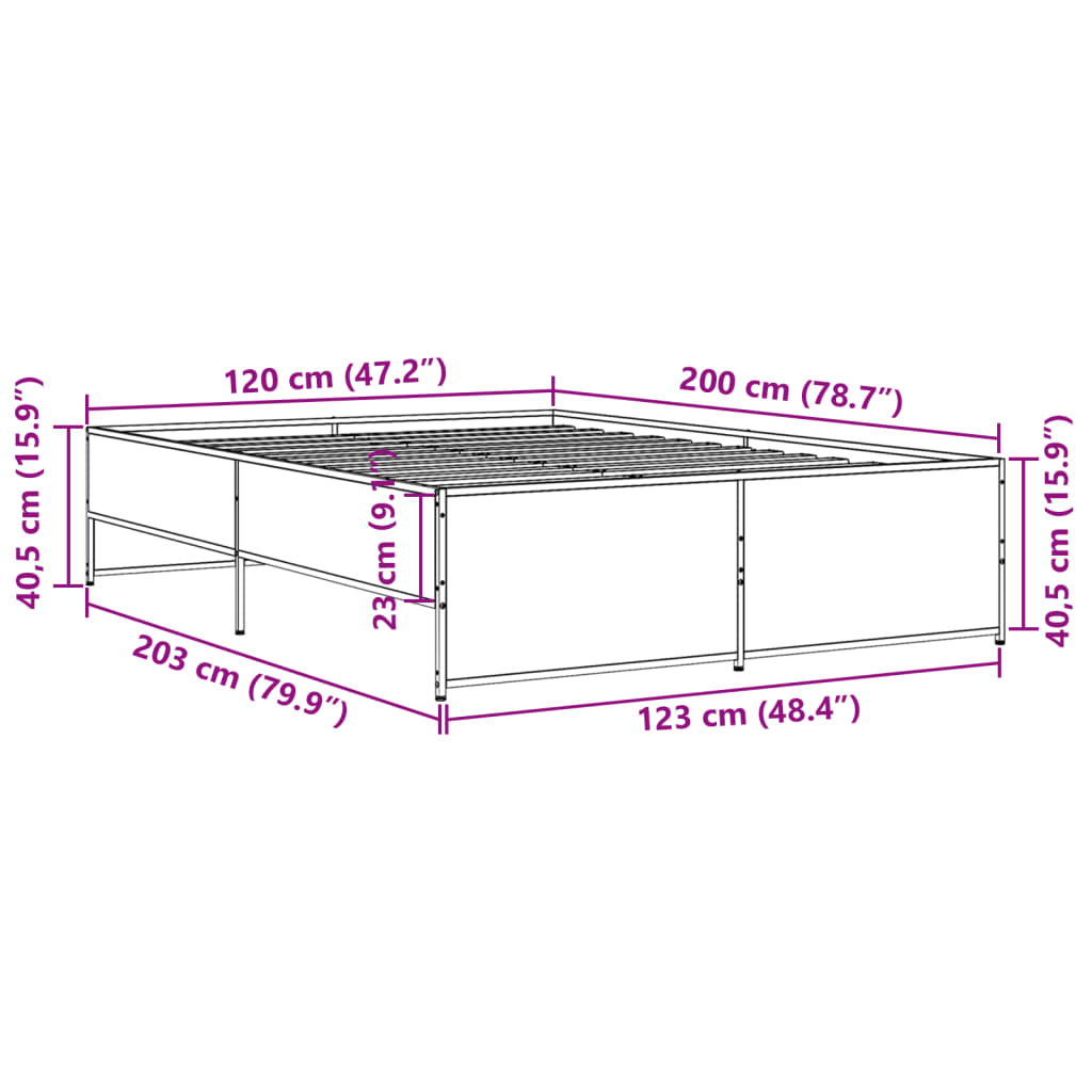 vidaXL Rúmgrind án Dýnu Reyktóna Eikarlitur 120x200 cm