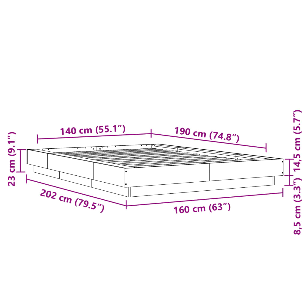 vidaXL Rúmgrind án Dýnu Svört 140x190 cm