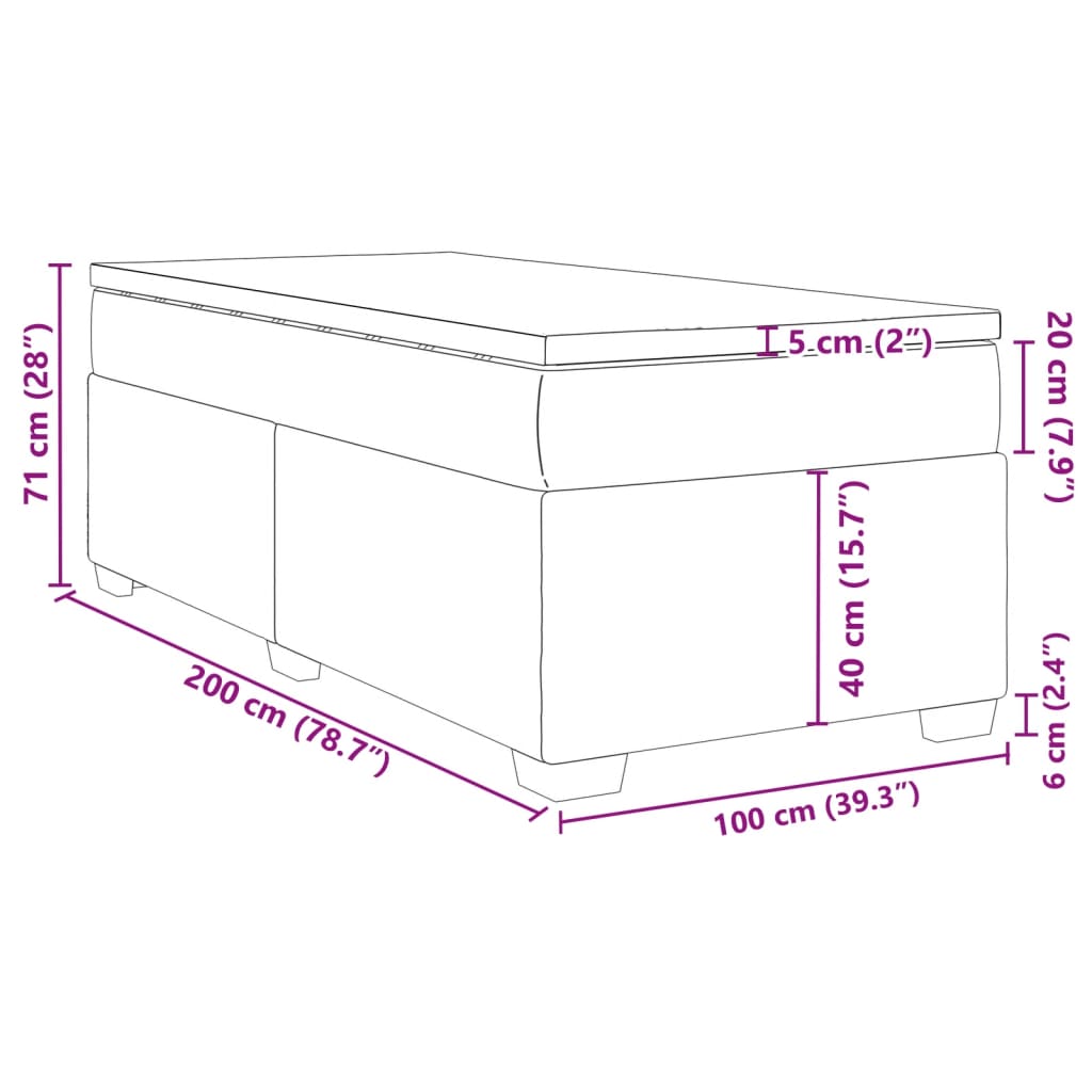 vidaXL Hólfað Springrúm með Dýnu Dökkbrúnt 100x200 cm Tauefni