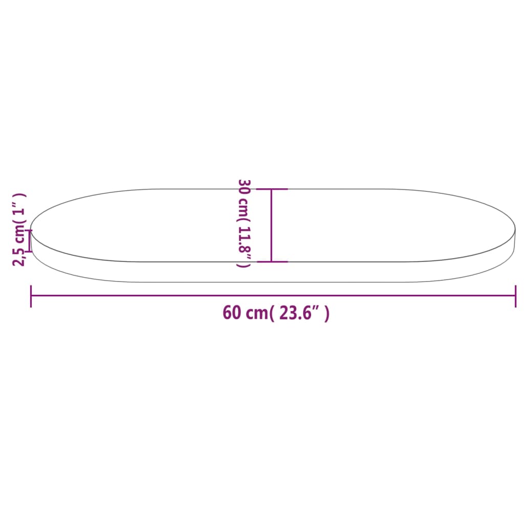 vidaXL Borðplata 60x30x2,5 cm Gegnheil Fura Sporöskjulaga