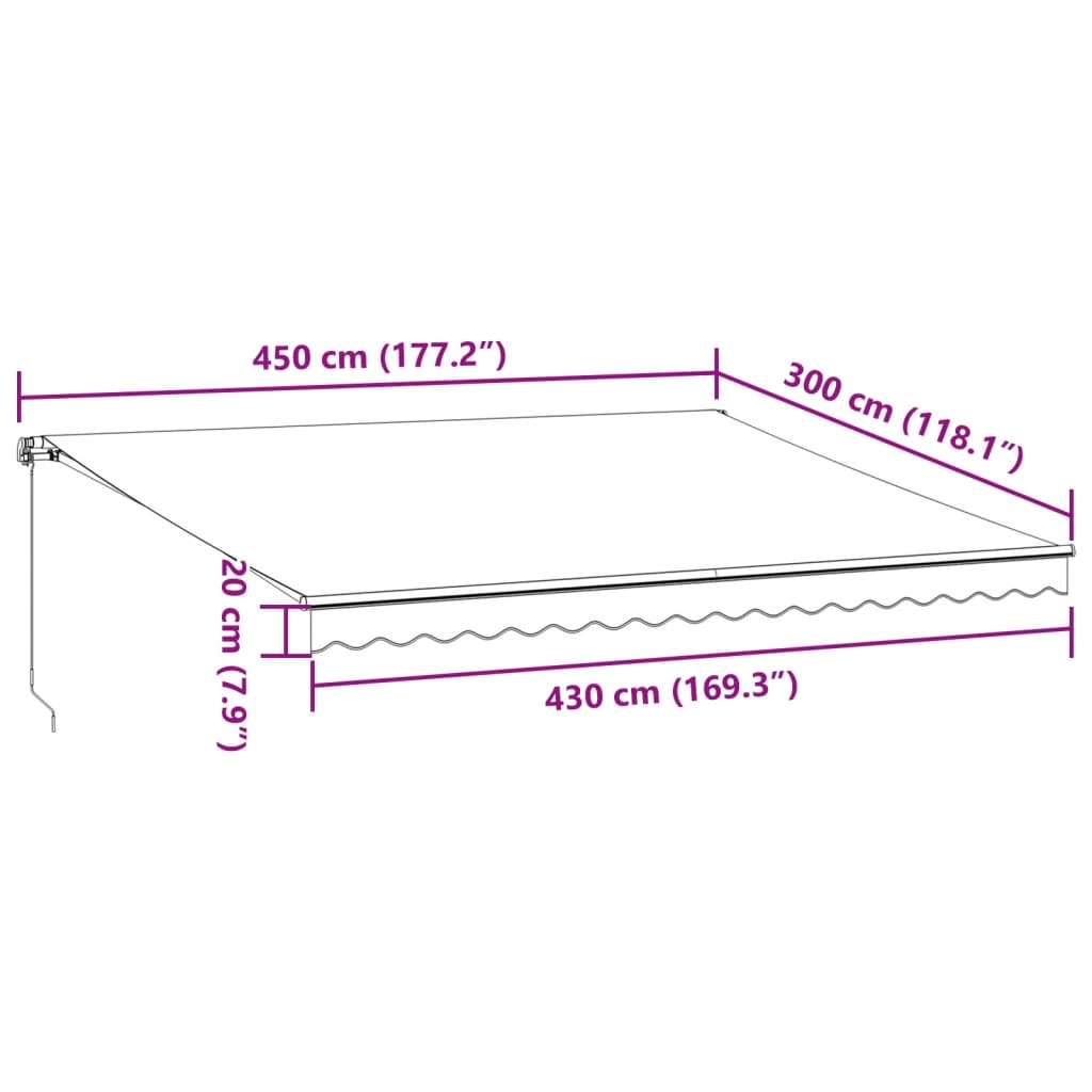 vidaXL Útdraganlegt Skyggni með LED Reykgrátt og Hvítt 450x300 cm