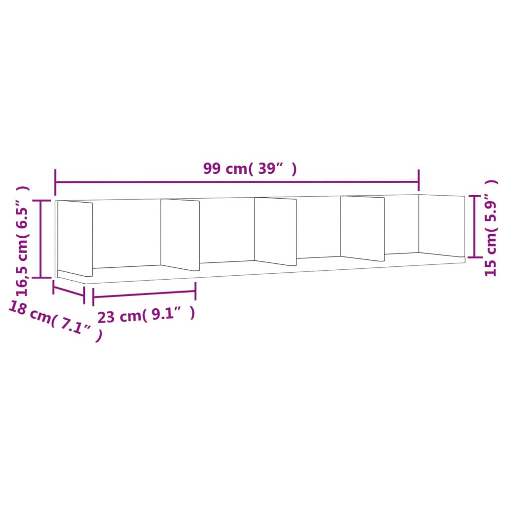 vidaXL Veggskápar 2 stk. Brúnn Eikarlitur 99x18x16,5cm Samsettur Viður