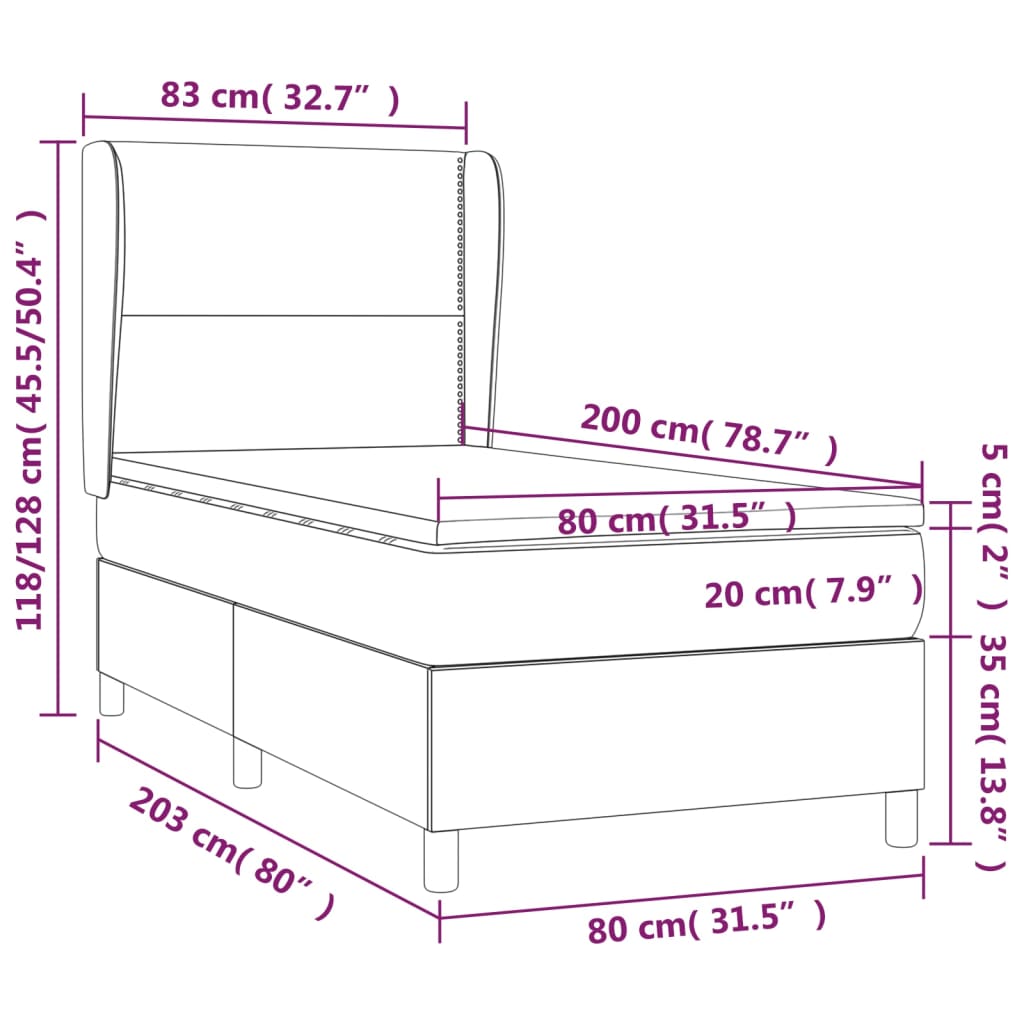 vidaXL Hólfað Springrúm með Dýnu Blátt 80x200 cm Flauel