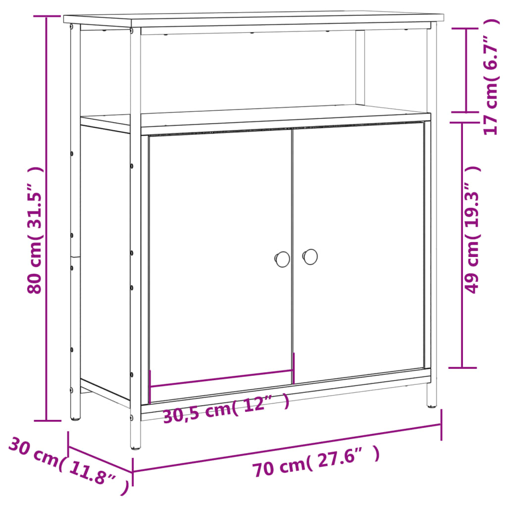 vidaXL Skenkur Reyktóna Eikarlitur 70x30x80 cm Samsettur Viður