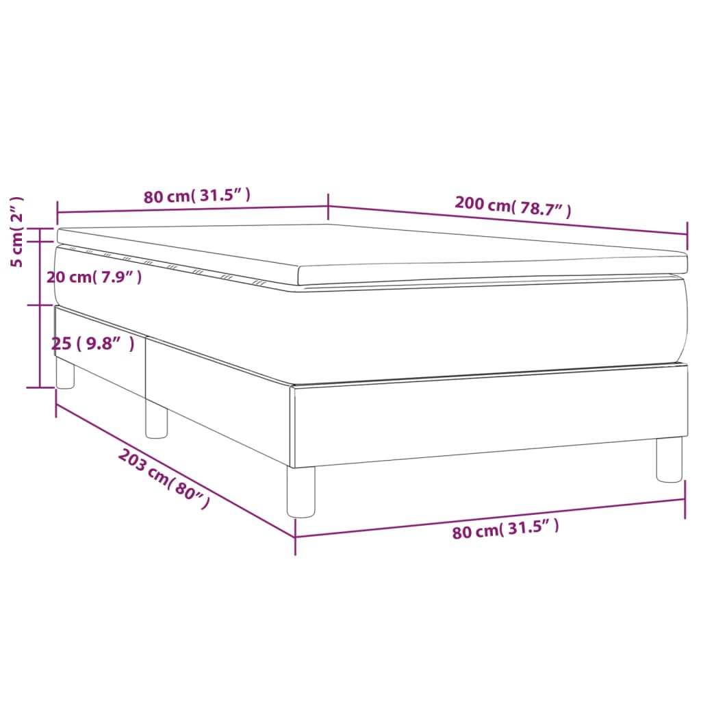 vidaXL Hólfað Springrúm með Dýnu Ljósgrátt 80x200 cm Tauefni