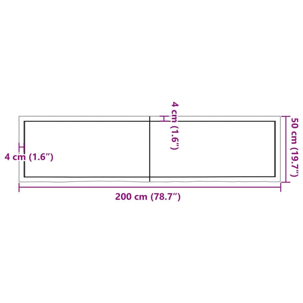 vidaXL Baðherbergisborðplata Brúnn 100x50x(2-6)cm Meðhöndlaður Viður