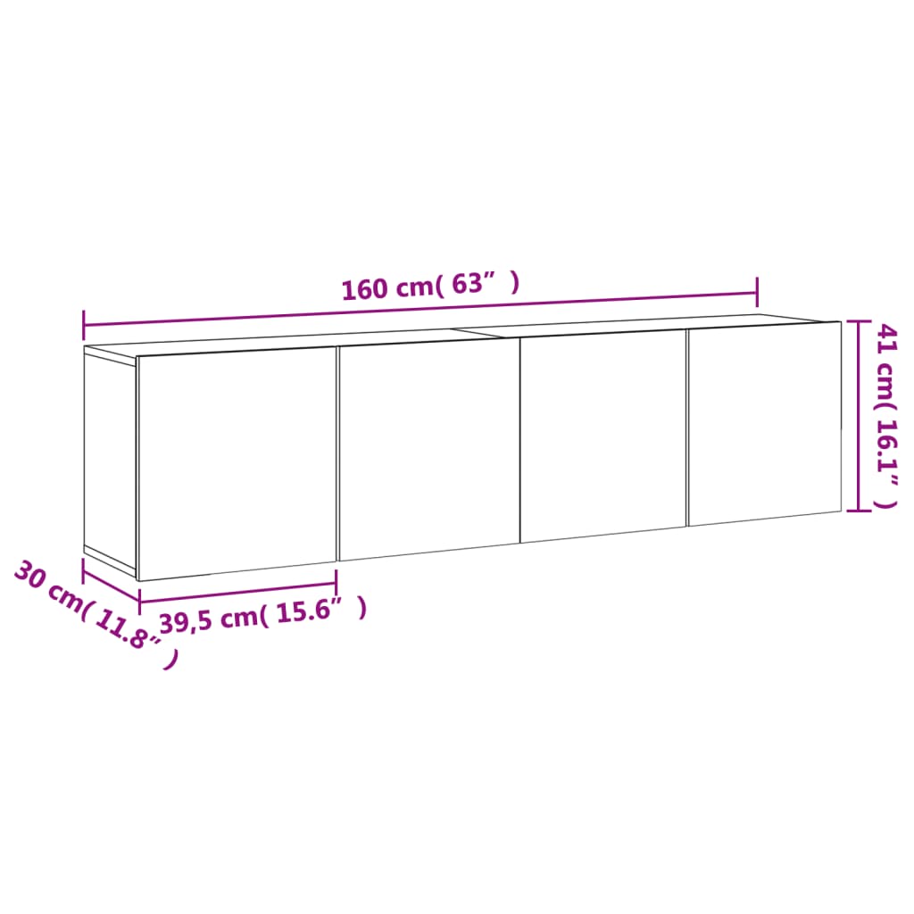 vidaXL Veggfestir Sjónvarpsskápar 2 stk. Grár Sonoma Eik 80x30x41 cm