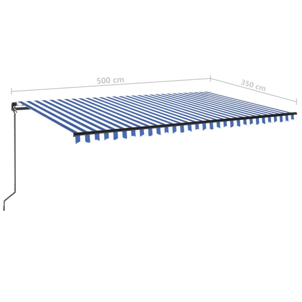 vidaXL Handknúin Útdraganleg Markísa 500x350 cm Bláar og Hvítar