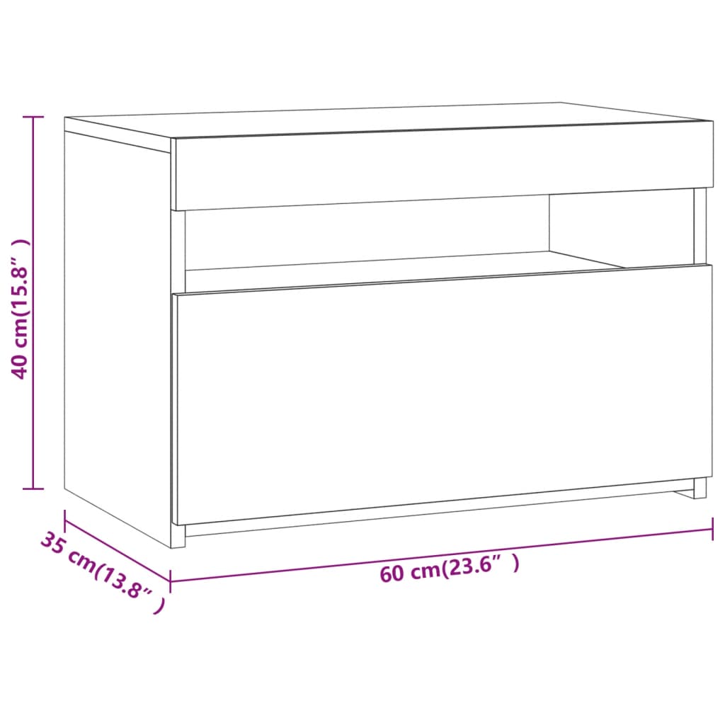 vidaXL Náttborð með LED Ljósum Grátt Sonoma 60x35x40 cm