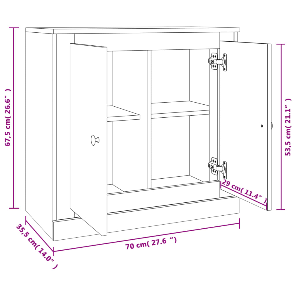 vidaXL Skenkur Steypugrár 70x35,5x67,5 cm Samsettur Viður