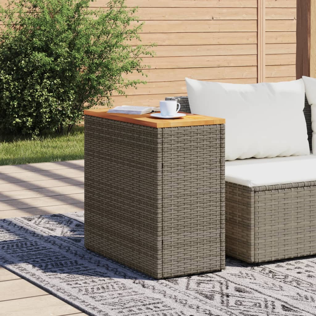 vidaXL Garðborð með Viðarplötu Grár 58x27,5x55 cm Pólýrattan