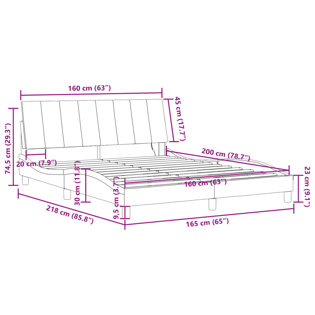 vidaXL Rúmgrind með LED ljósum Svört 160x200 cm Flauel