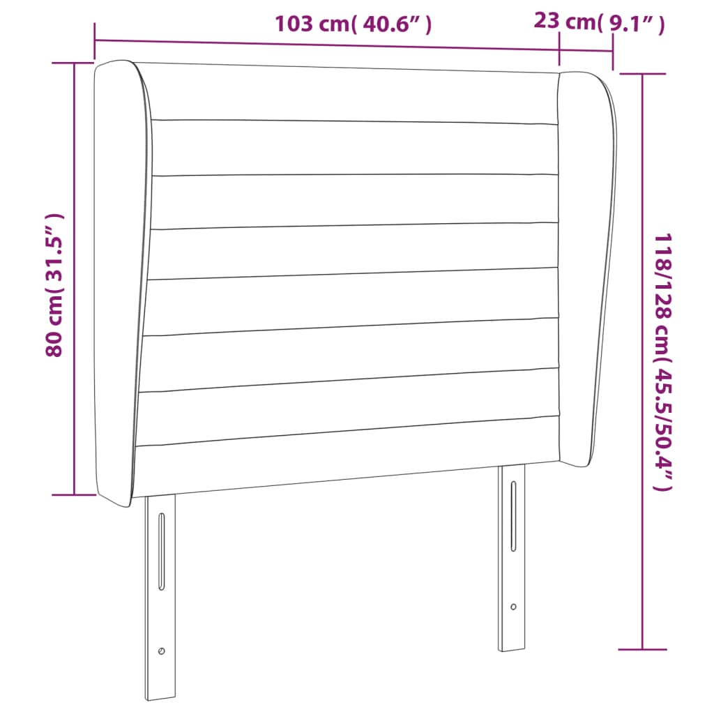 vidaXL Höfðagafl með Eyrum 103x23x118/128 cm Bleik Flauel