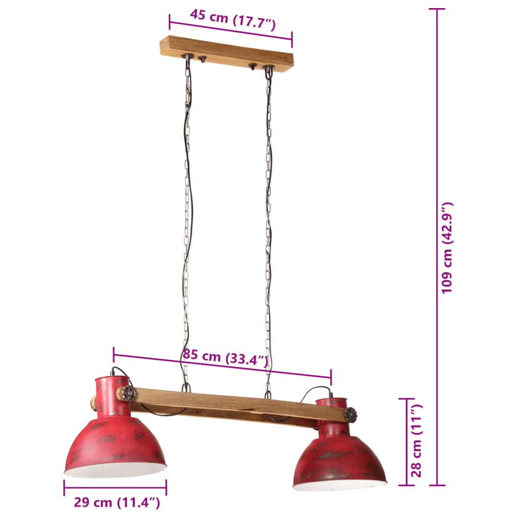 vidaXL Hangandi Loftljós 25 W Máður Rauður 85x28x109 E27