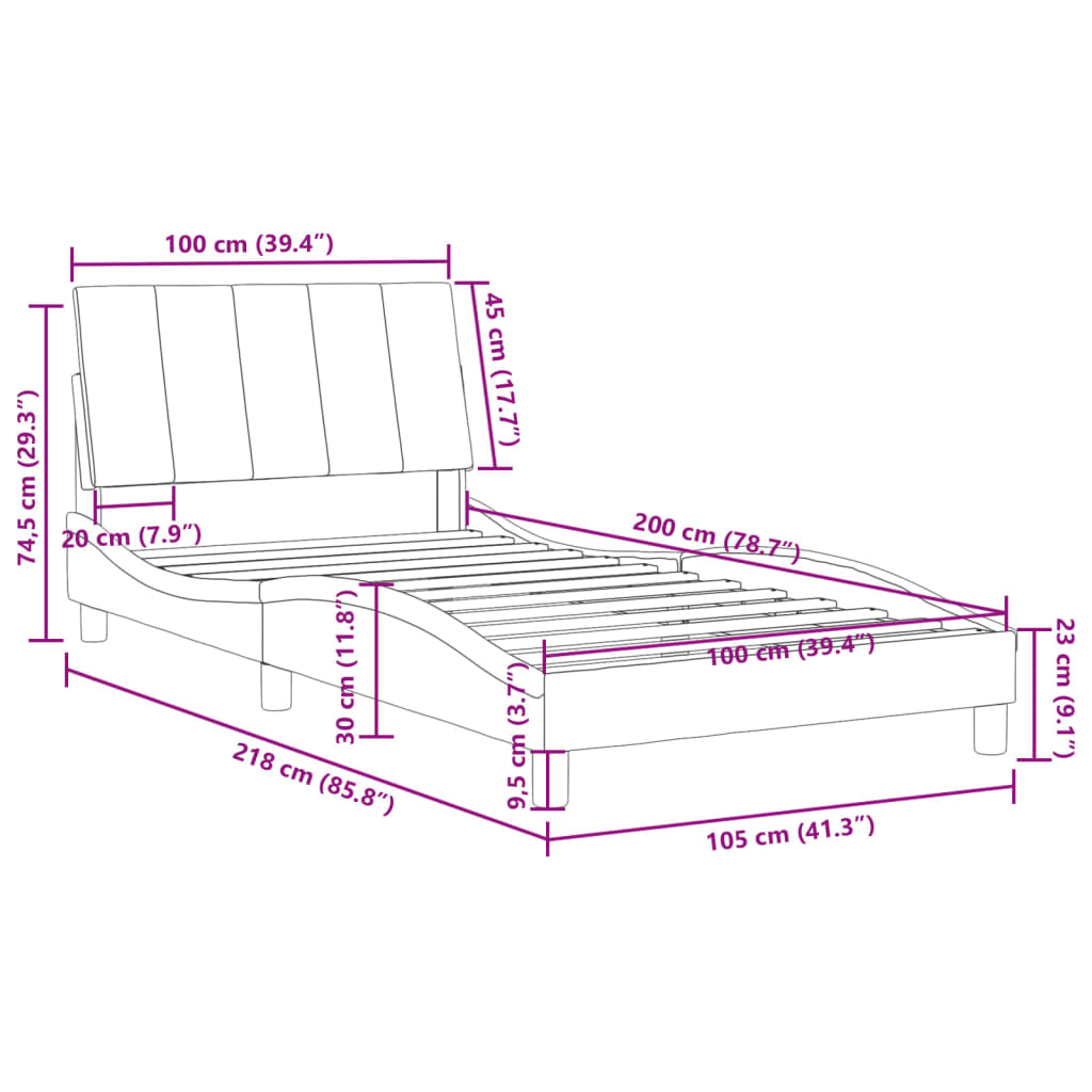 vidaXL Rúmgrind með Höfðagafli Dökkgræn 100x200 cm Flauel