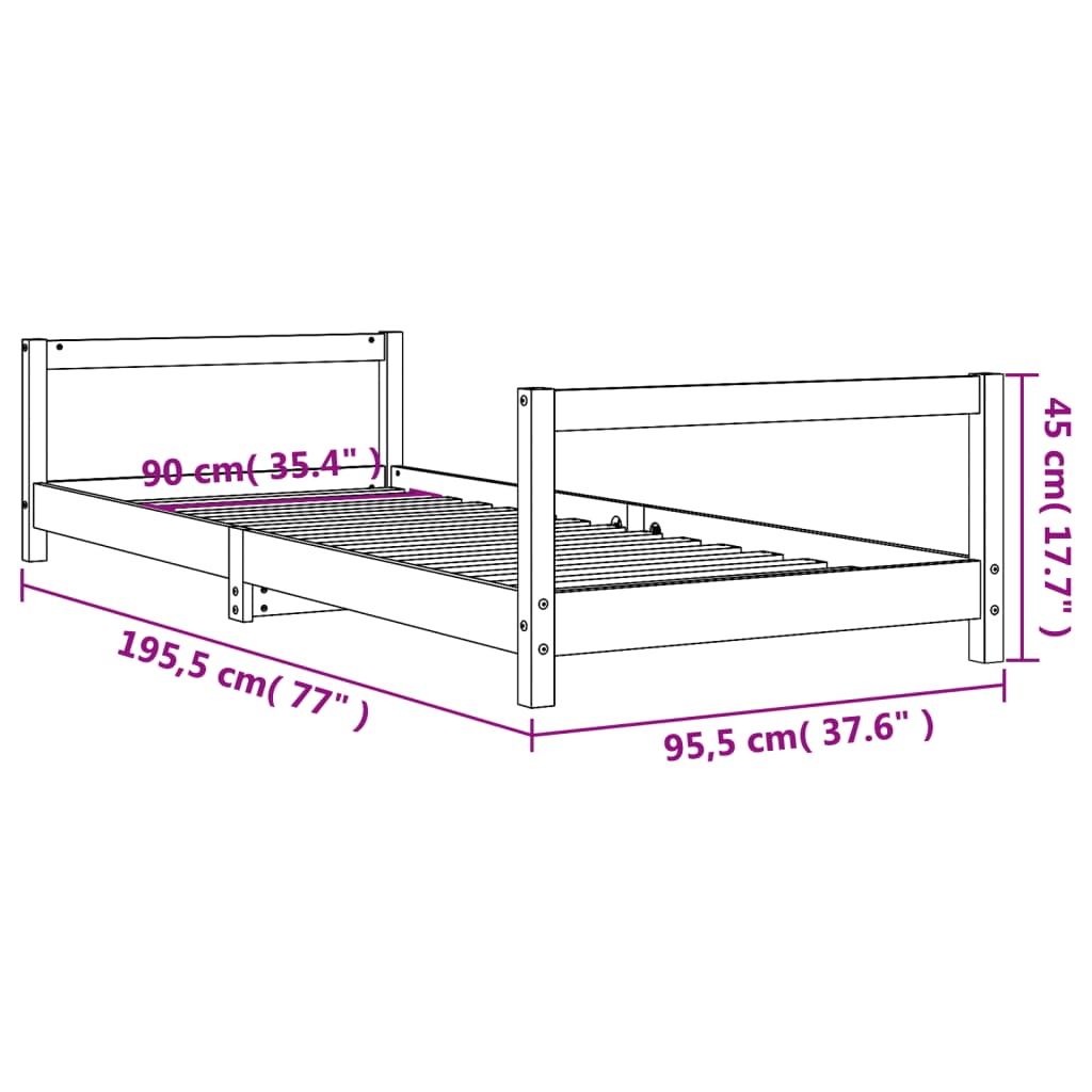 vidaXL Barnarúmgrind Hvít 90x190 cm Gegnheil Fura