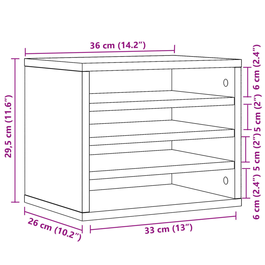 vidaXL Skrifborðsskipuleggjari Brún Eik 36x26x29,5 cm Samsettur Viður