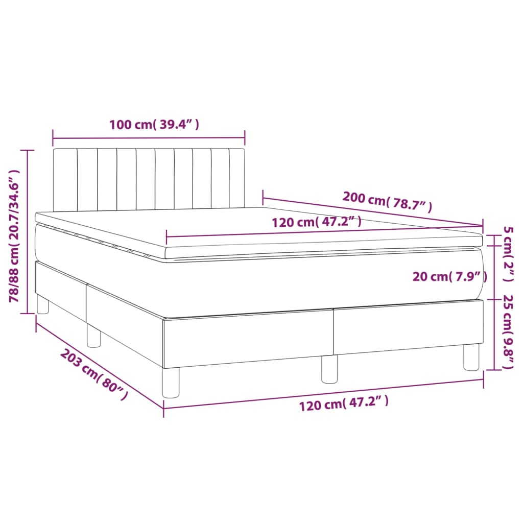 vidaXL Hólfað Springrúm með Dýnu Dökkgrátt 120x200 cm Tauefni