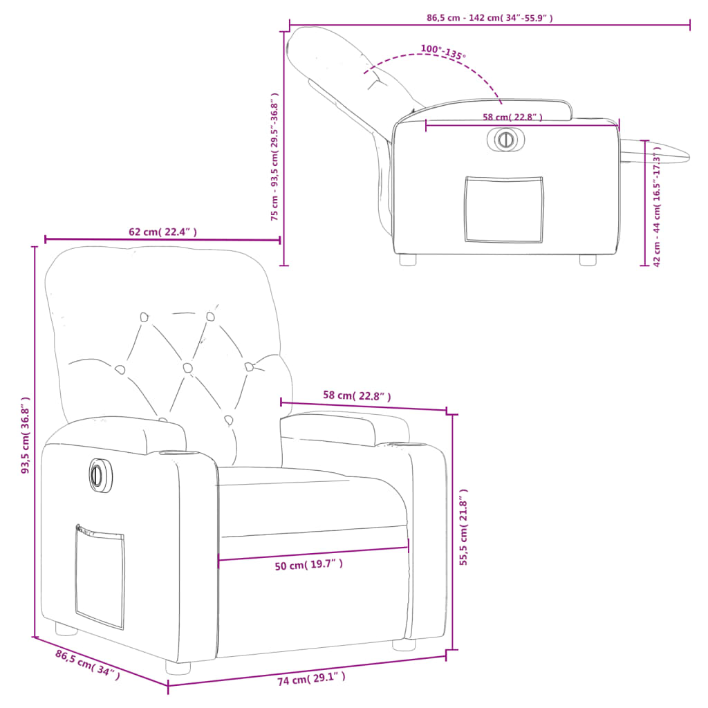 vidaXL Electric Recliner stóll Brúnt efni